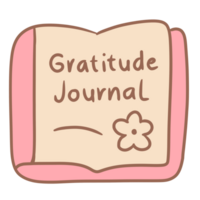 Gratitude Journal, an open-page notebook with a small flower decoration on the side. png