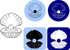 Seashell with pearl logo graphic ink line icon. shell and ocean animals, open seashell icon. Banner, poster, wrapping paper, sticker, print, modern textile design. vector