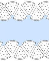Watermelon slices frame seamless horizontal border template for text. graphic line ink illustration. Perfect for any occasion or meal, it embodies the essence of summer and delicious vector