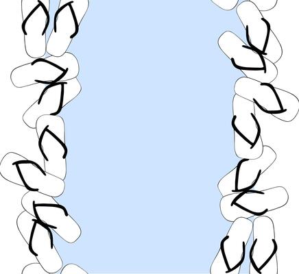 Flip flops summer shoes frame seamless vertical border template for text. graphic line ink illustration. for package, vacation design, fabric and textile.