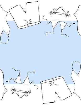 Swimsuit frame seamless horizontal border template for text. graphic line ink illustration. Vacation and holiday concept. Promotion design. Banner, poster.