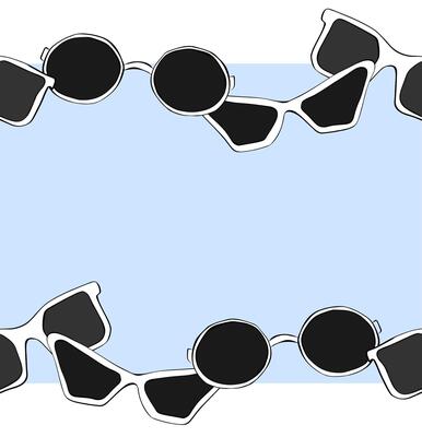Sunglasses frame seamless horizontal border template for text. graphic line ink illustration. Black sunglass, mens glasses silhouette and retro eyewear icon.