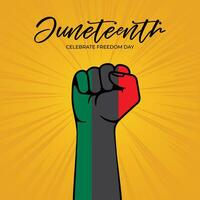 Happy Juneteenth June 19 freedom day with strong hand background illustration vector