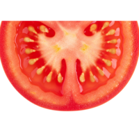 Bright juicy tomato slice showing seeds and pulp in high resolution on a transparent background png