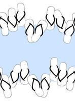 Flip flops summer shoes frame seamless horizontal border template for text. graphic line ink illustration. for package, vacation design, fabric and textile. vector