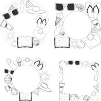 essentials square frame template Beach for text. graphic line ink illustration. For vacation poster, beach party invitation, backdrop, ad, sale promotion, print for t-shirt vector