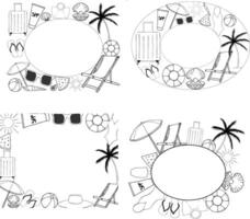 Beach vacation Oval rectangle set frame template for text. graphic line ink illustration. A place for text in the center. Banner template for greeting cards, invitations. For logo, package, sticker. vector