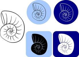 Spiral seashell logo . Graphic line ink minimalist shaped logo. Fibonacci design. Graphic element. Minimalist, elegant, seashell design. For logo, web, package, sticker. vector