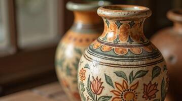 Hand-painted ceramic vase with traditional Moroccan floral pattern design photo
