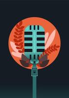 An Aesthetic Microphone with Leaves and Flowers vector