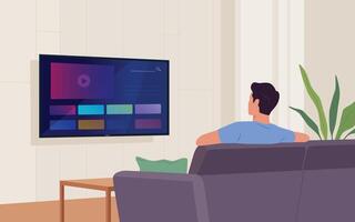 Man Relaxing Watching Smart TV vector