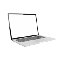 Sleek open laptop with blank white screen on transparent background, perfect for digital mockups, presentations, or web design purposes. png