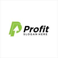 Initial P logo with up arrow in green color vector