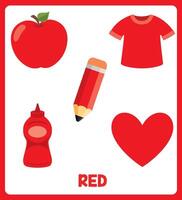 Red Color Flash Card With Various Elements vector