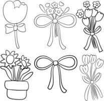 Spring tulip and flowers outline element vector