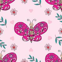 Seamless pattern with butterflies on pink background vector