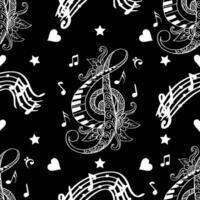 Seamless pattern with musical notes and treble clef. vector