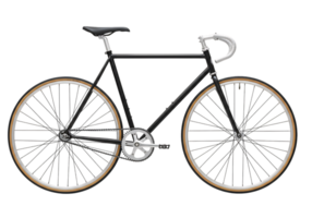 Classic black road bicycle with slim frame and drop handlebars on transparent background, perfect for fitness, travel, or urban lifestyle concepts. png