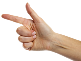 Realistic human hand making a pointing gesture on transparent background. Great for direction, commands, interaction, or instructional visual content. png