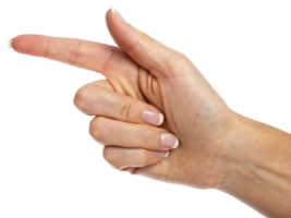 Female hand pointing with index finger, isolated gesture ideal for direction or instruction png