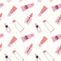 Cosmetics pattern design in pink color vector