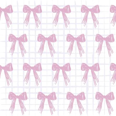 Purple Coquette Bow Ribbon Seamless Pattern on Grid Background. Combines delicate bows with a subtle grid background, Chic and coquette-inspired pattern for youthful and feminine vibe