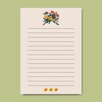 flowers botanical notes lined paper page design vector