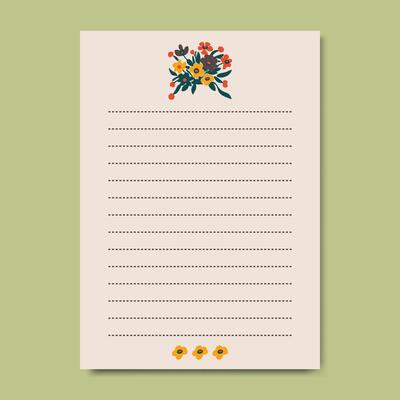 flowers botanical notes lined paper page design