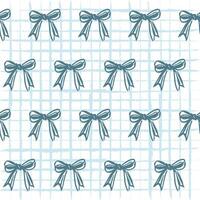Blue Coquette Bow Ribbon Seamless Pattern on Grid Background. Combines delicate bows with a subtle grid background, Chic and coquette-inspired pattern for youthful and feminine vibe. vector