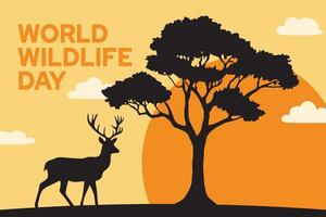 world wildlife day background with deer and tree vector