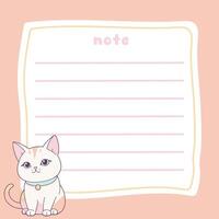 Cute cat peach memo note paper with lined paper vector