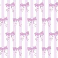 Purple Coquette Bow Ribbon Seamless Pattern on Striped Background. Featuring delicate bow ribbons paired with soft, classic stripes. Feminine and playful aesthetic vector