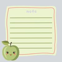 Cute Green Apple Note with Lines for Writing vector