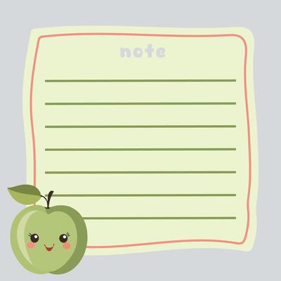 Cute Green Apple Note with Lines for Writing