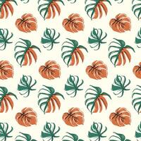 Tropical Monstera Leaf Seamless Pattern Design vector