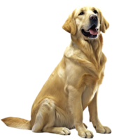 Friendly golden retriever dog sitting and looking happy, isolated on transparent background, ideal for pet themes, advertisements, and animal content. png