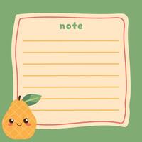 Cute Pineapple Note with Lines for Writing vector