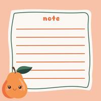 Cute Pear Note with Lines for Writing vector