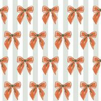 Coquette Bow Ribbon Seamless Pattern on Striped Background. Featuring delicate bow ribbons paired with soft, classic stripes. Feminine and playful aesthetic. vector