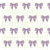 Purple Coquette Bow Ribbon Seamless Pattern on Grid Background. Combines delicate bows with a subtle grid background, Chic and coquette-inspired pattern for youthful vibe. vector