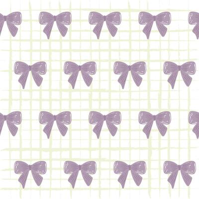 Purple Coquette Bow Ribbon Seamless Pattern on Grid Background. Combines delicate bows with a subtle grid background, Chic and coquette-inspired pattern for youthful vibe.