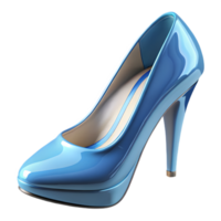 Glossy Blue High Heel Shoe , Patent Leather Stiletto with Platform Sole in Hyper-Realistic 3D Render png