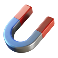 Horseshoe Magnet 3D Render Red and Blue Colors with Metallic Silver Glossy Finish for Scientific Illustration png