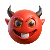 3D Red Devil Emoji , Glossy Cartoon Character with Golden Eyes and Mischievous Grin png