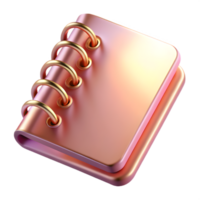 Metallic Pink Notebook with Rose Gold Binding , Glossy 3D Render and Minimalist Design png