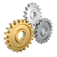 Gold and Silver Metallic Gears , 3D Rendered Mechanical Components for Industrial and Business Concepts png