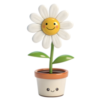 Cute Smiling Daisy Flower in Orange Pot , Kawaii 3D Render with Happy Expression png