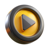 3D Play Button Icon , Metallic Silver Frame with Vibrant Yellow Background and Glossy Circular Design png
