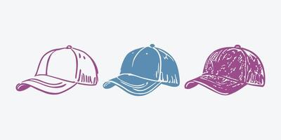 Three hand drawn hats in different colors illustration vector