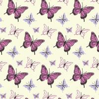 Seamless Pattern with Butterflies in Pink and Purple Colors vector